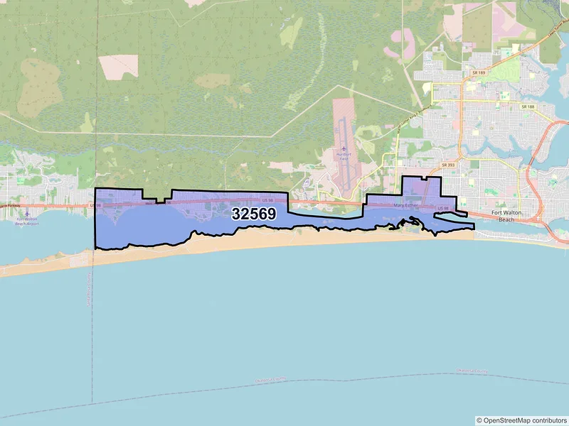 Map of ZIP Code 32569 — Mary Esther, FL