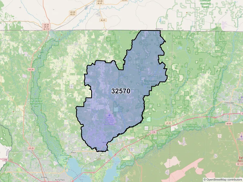 Map of ZIP Code 32570 — Milton, FL