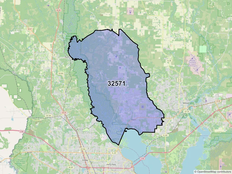 Map of ZIP Code 32571 — Milton, FL