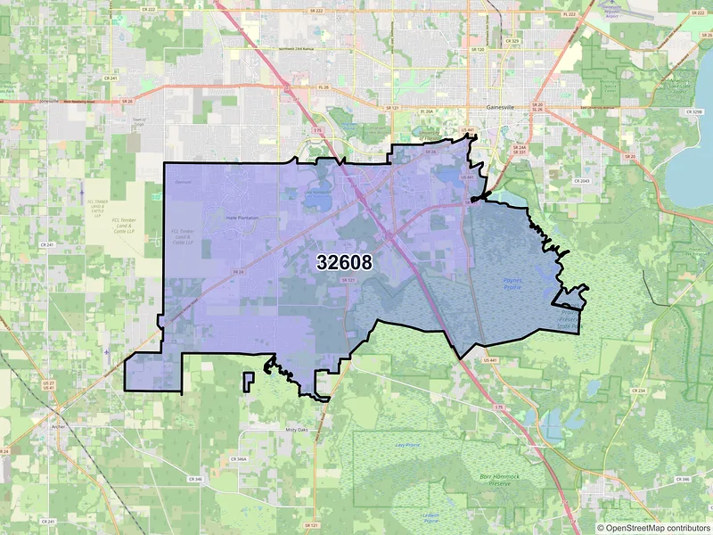 Map of ZIP Code 32608 — Gainesville, FL