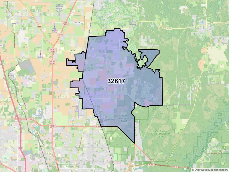 Map of Anthony, Florida and ZIP codes