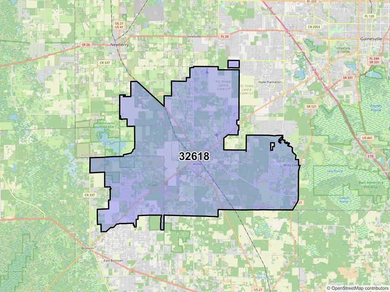 Map of ZIP Code 32618 — Archer, FL