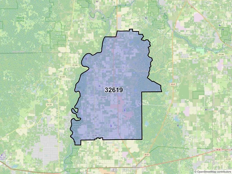 Map of ZIP Code 32619 — Bell, FL