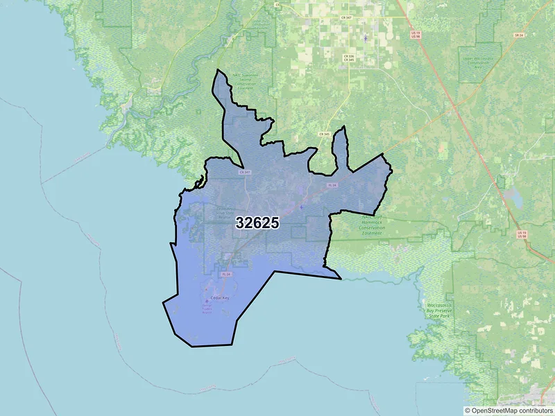 Map of Cedar Key, Florida and ZIP codes