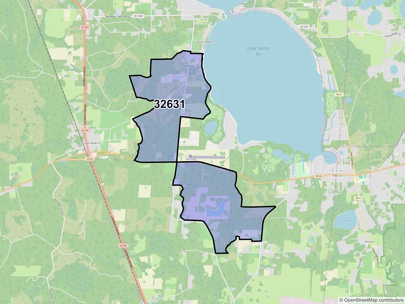 Map of ZIP Code 32631 — Earleton, FL