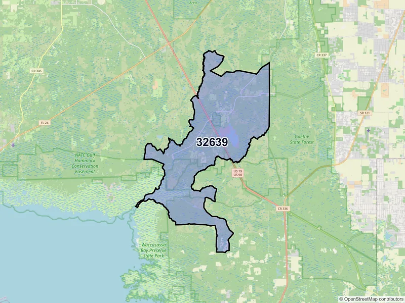 Map of Gulf Hammock, Florida and ZIP codes
