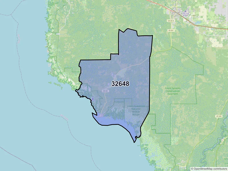 Map of ZIP Code 32648 — Horseshoe Beach, FL