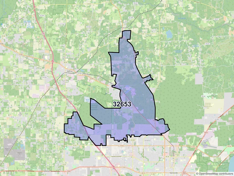 Map of ZIP Code 32653 — Gainesville, FL