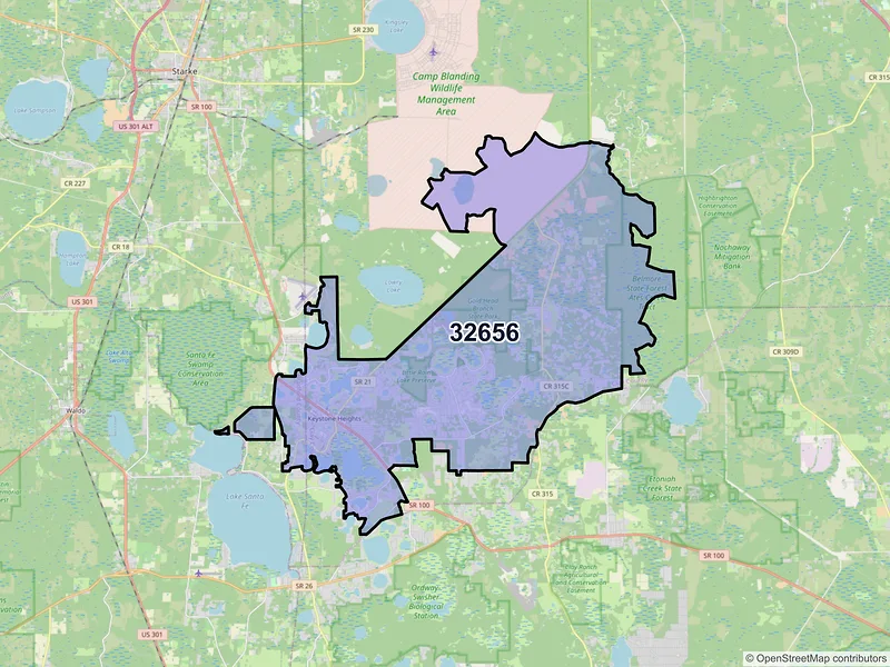 Map of Keystone Heights, Florida and ZIP codes
