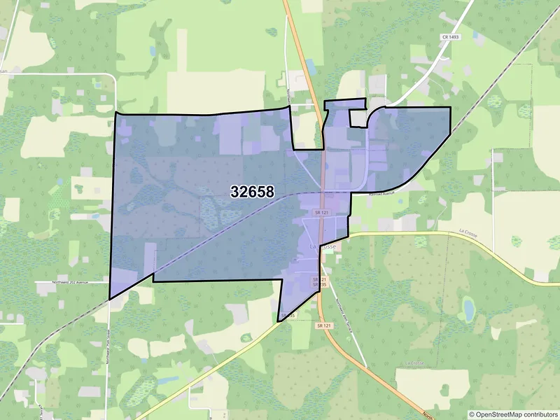 Map of La Crosse, Florida and ZIP codes