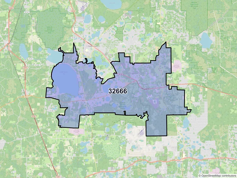 Map of Melrose, Florida and ZIP codes