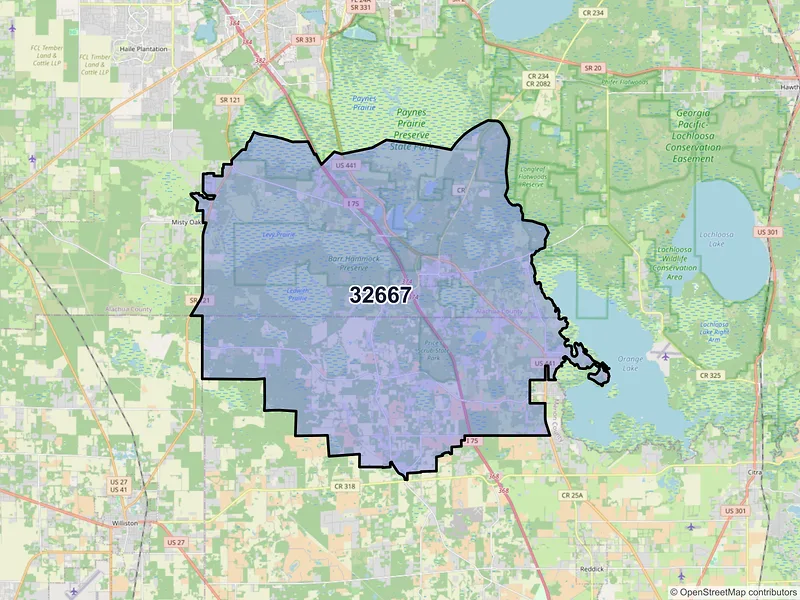 Map of ZIP Code 32667 — Micanopy, FL