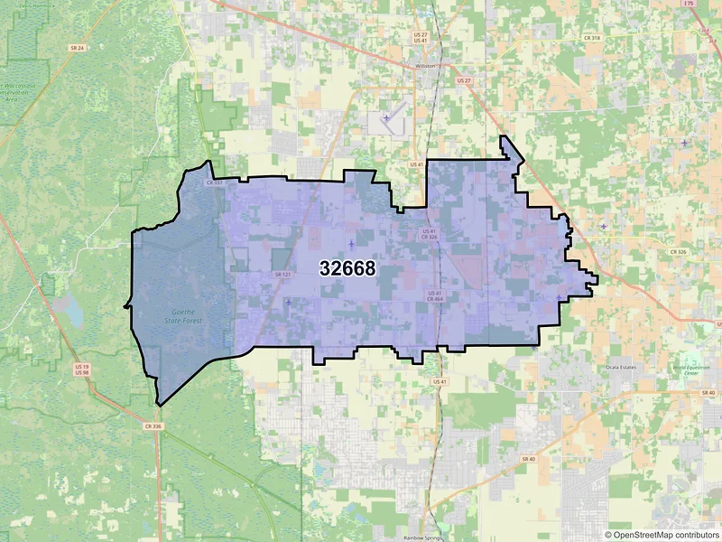 Map of ZIP Code 32668 — Morriston, FL