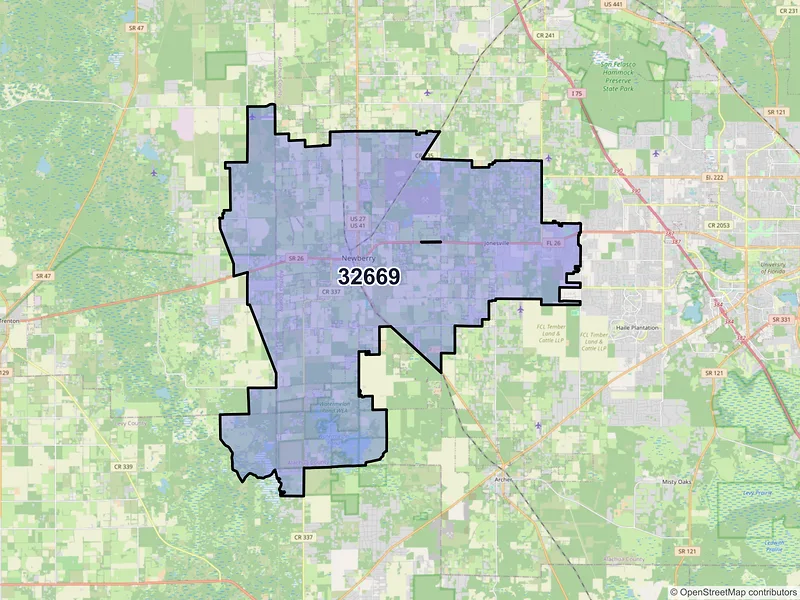 Map of ZIP Code 32669 — Newberry, FL