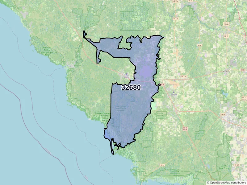 Map of ZIP Code 32680 — Old Town, FL