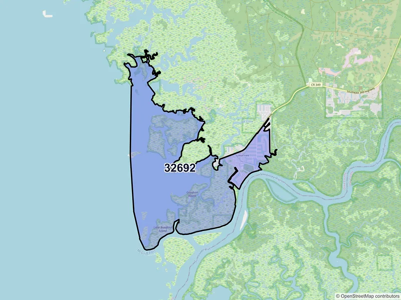Map of Suwannee, Florida and ZIP codes