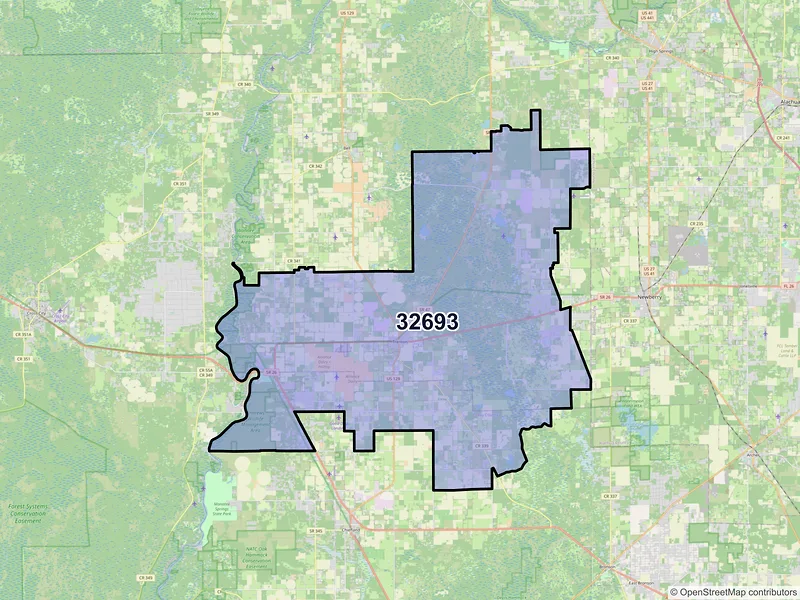 Map of Trenton, Florida and ZIP codes