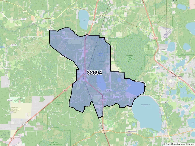 Map of ZIP Code 32694 — Waldo, FL