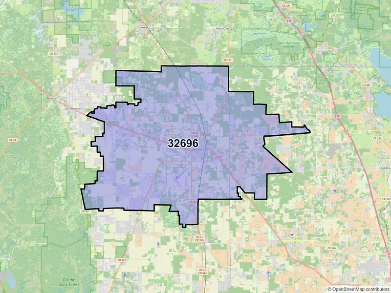 Map of ZIP Code 32696 — Williston, FL