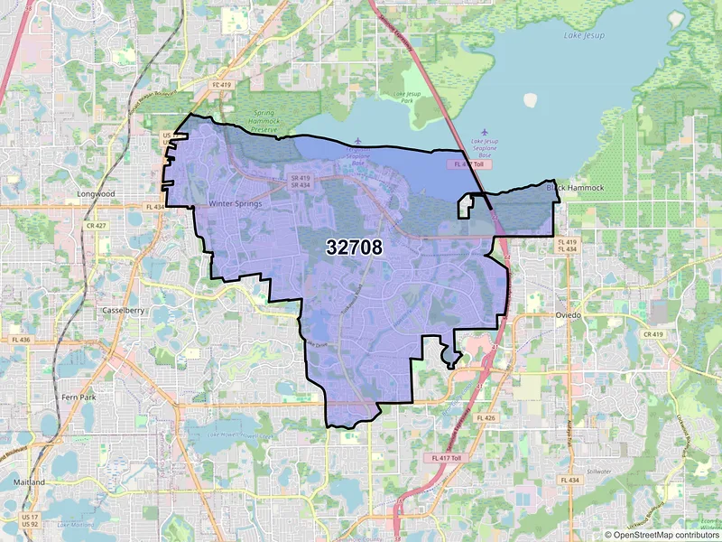 Map of ZIP Code 32708 — Winter Springs, FL