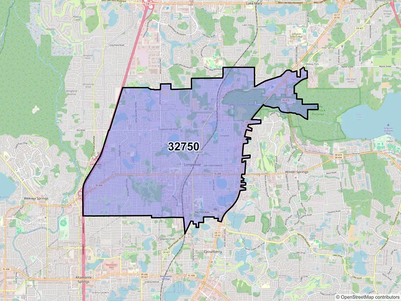 Map of ZIP Code 32750 — Longwood, FL