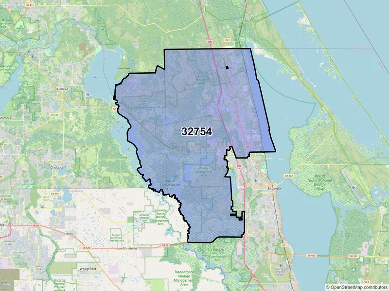 Map of ZIP Code 32754 — Mims, FL