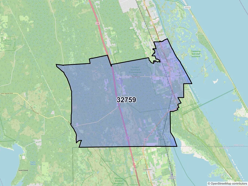Map of Oak Hill, Florida and ZIP codes