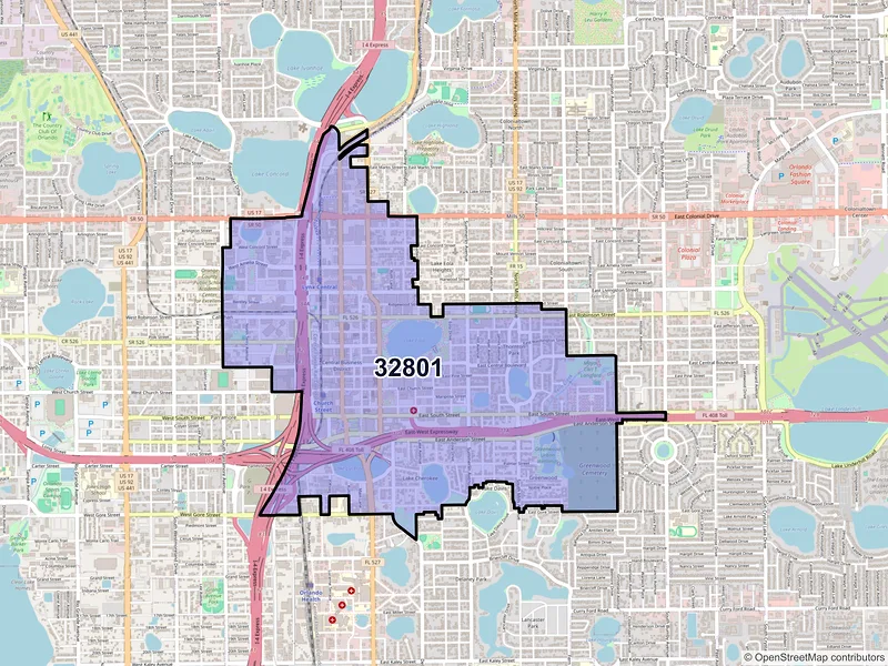 Map of ZIP Code 32801 — Orlando, FL