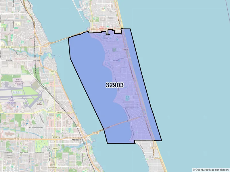 Map of Indialantic, Florida and ZIP codes