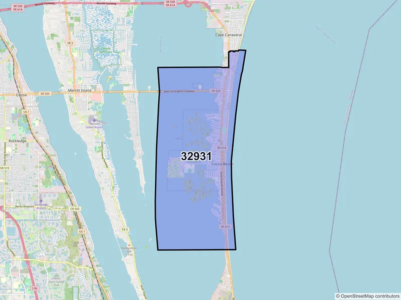 Map of ZIP Code 32931 — Cocoa Beach, FL