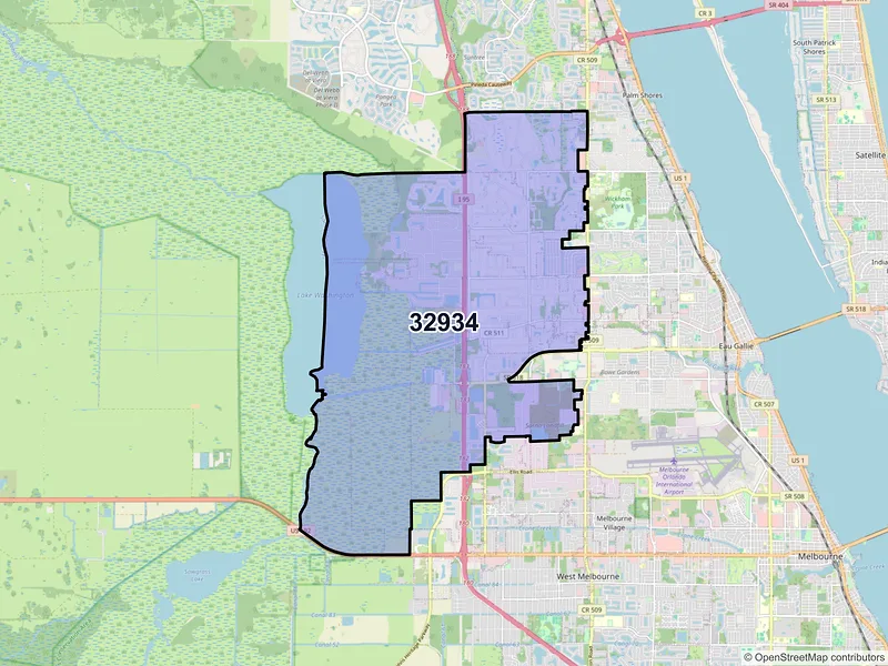 Map of ZIP Code 32934 — Melbourne, FL
