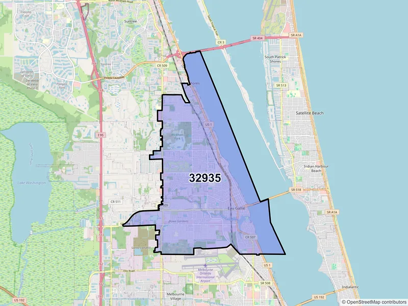 Map of ZIP Code 32935 — Melbourne, FL