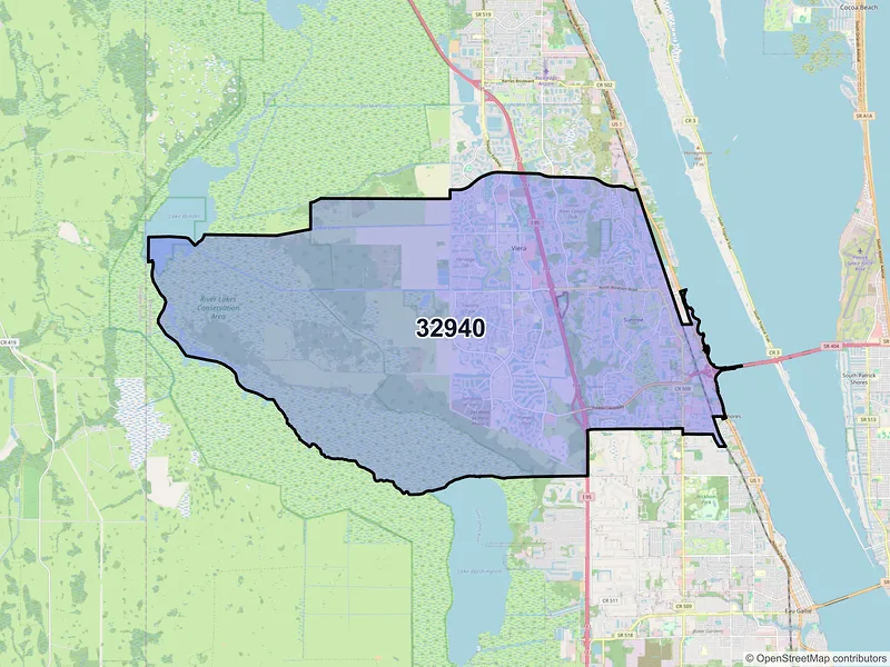 Map of ZIP Code 32940 — Melbourne, FL