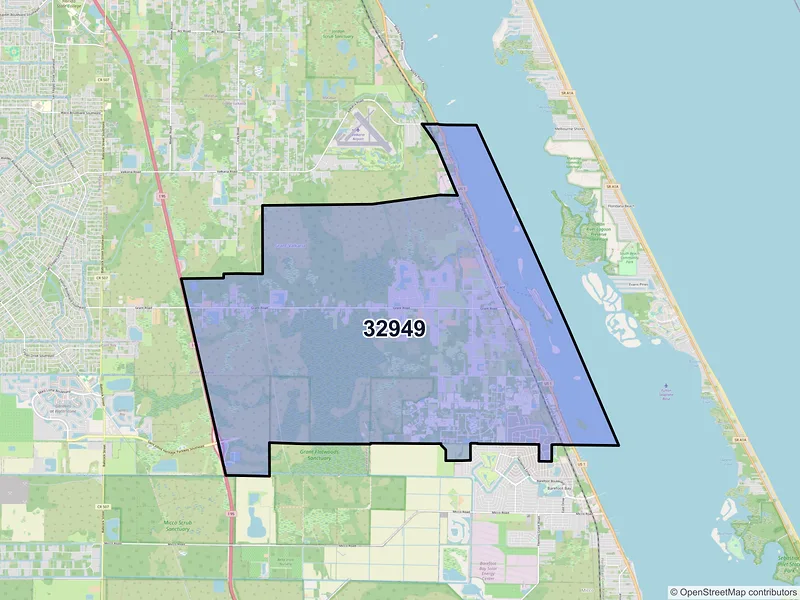 Map of ZIP Code 32949 — Grant, FL