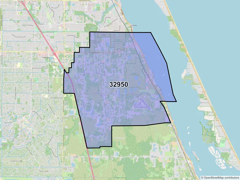 Map of ZIP Code 32950 — Malabar, FL