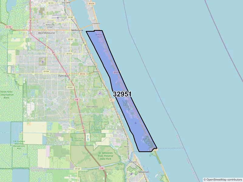 Map of ZIP Code 32951 — Melbourne Beach, FL