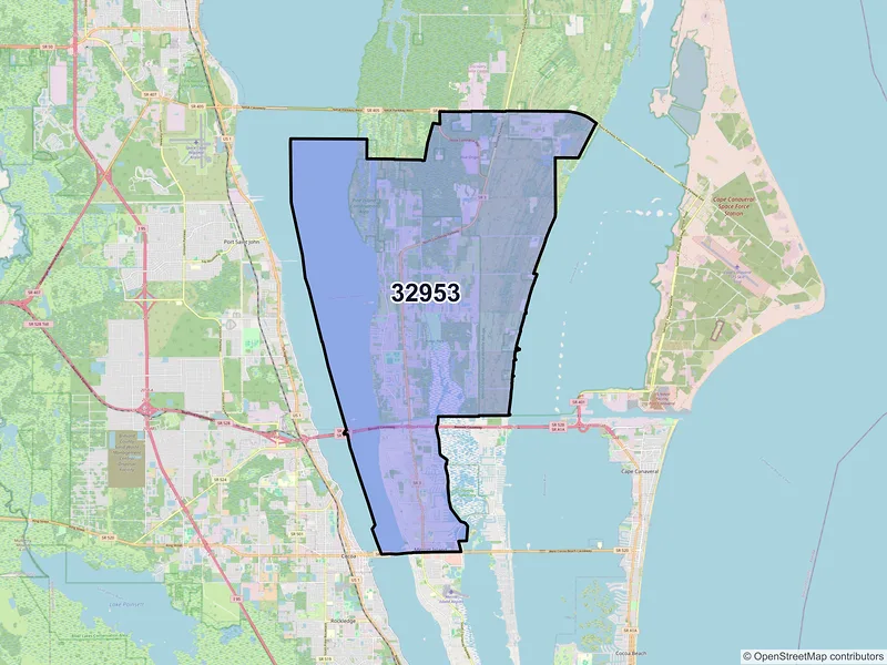 Map of ZIP Code 32953 — Merritt Island, FL