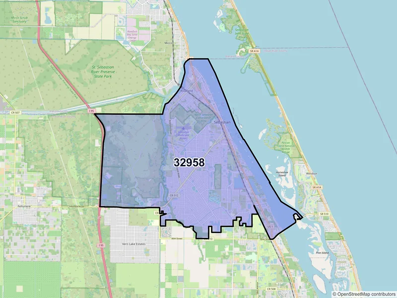 Map of ZIP Code 32958 — Sebastian, FL