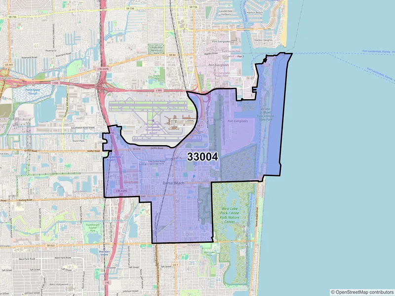 Map of Dania, Florida and ZIP codes