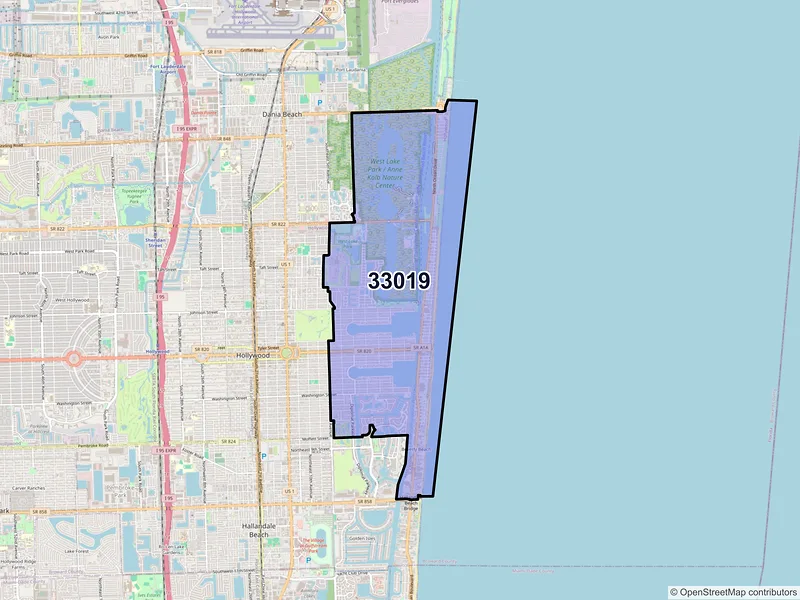 Map of ZIP Code 33019 — Hollywood, FL