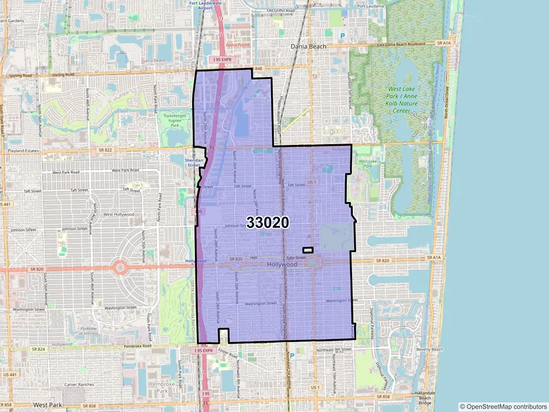 Map of ZIP Code 33020 — Hollywood, FL