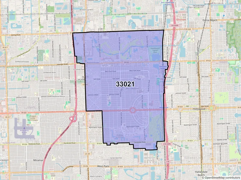 Map of ZIP Code 33021 — Hollywood, FL
