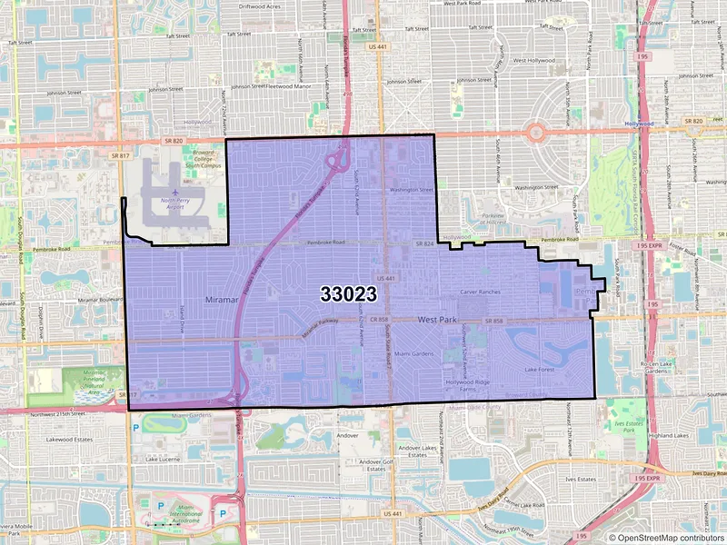 Map of ZIP Code 33023 — Hollywood, FL