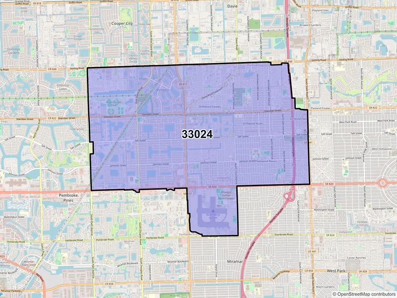 Map of ZIP Code 33024 — Hollywood, FL
