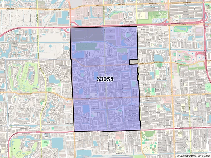 Map of ZIP Code 33055 — Opa Locka, FL