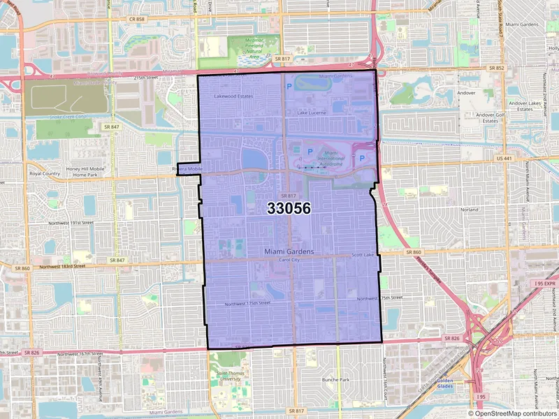 Map of Miami Gardens, Florida and ZIP codes
