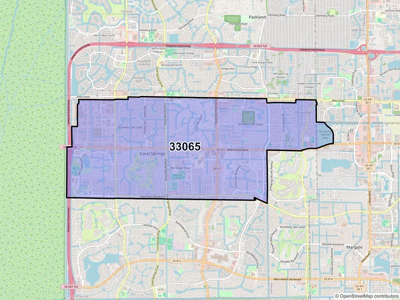 Map of ZIP Code 33065 — Coral Springs, FL