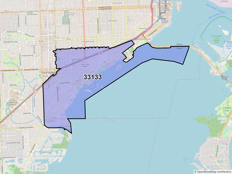 Map of ZIP Code 33133 — Miami, FL