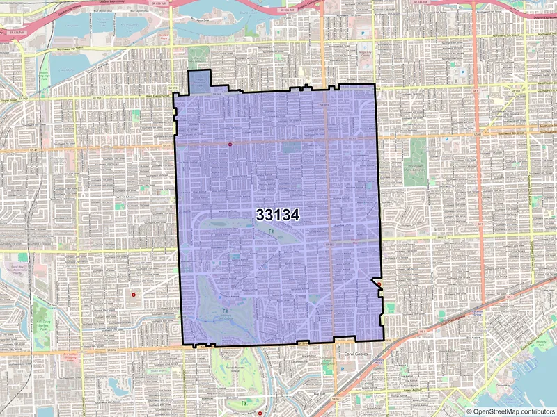Map of ZIP Code 33134 — Miami, FL