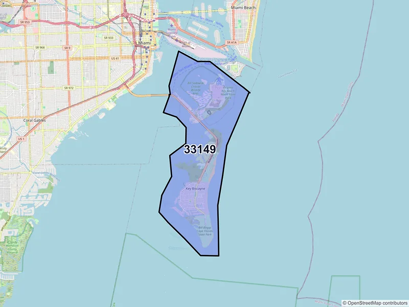 Map of Key Biscayne, Florida and ZIP codes